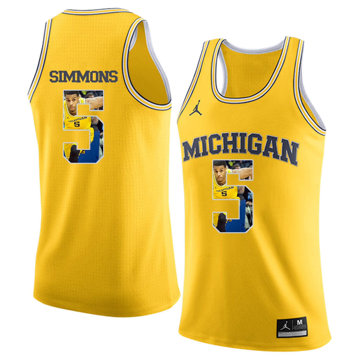 Men Jordan University of Michigan Basketball Yellow #5 Simmons Fashion Edition Customized NCAA Jerseys